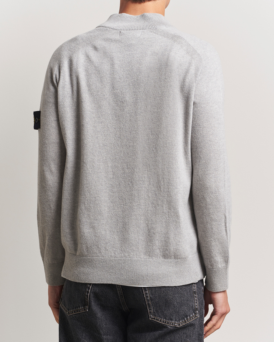 Men | Sweaters & Knitwear | Stone Island | Knitted Geelong Wool Half Button Zip Melange Grey