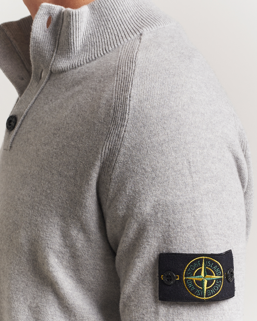 Men | Sweaters & Knitwear | Stone Island | Knitted Geelong Wool Half Button Zip Melange Grey