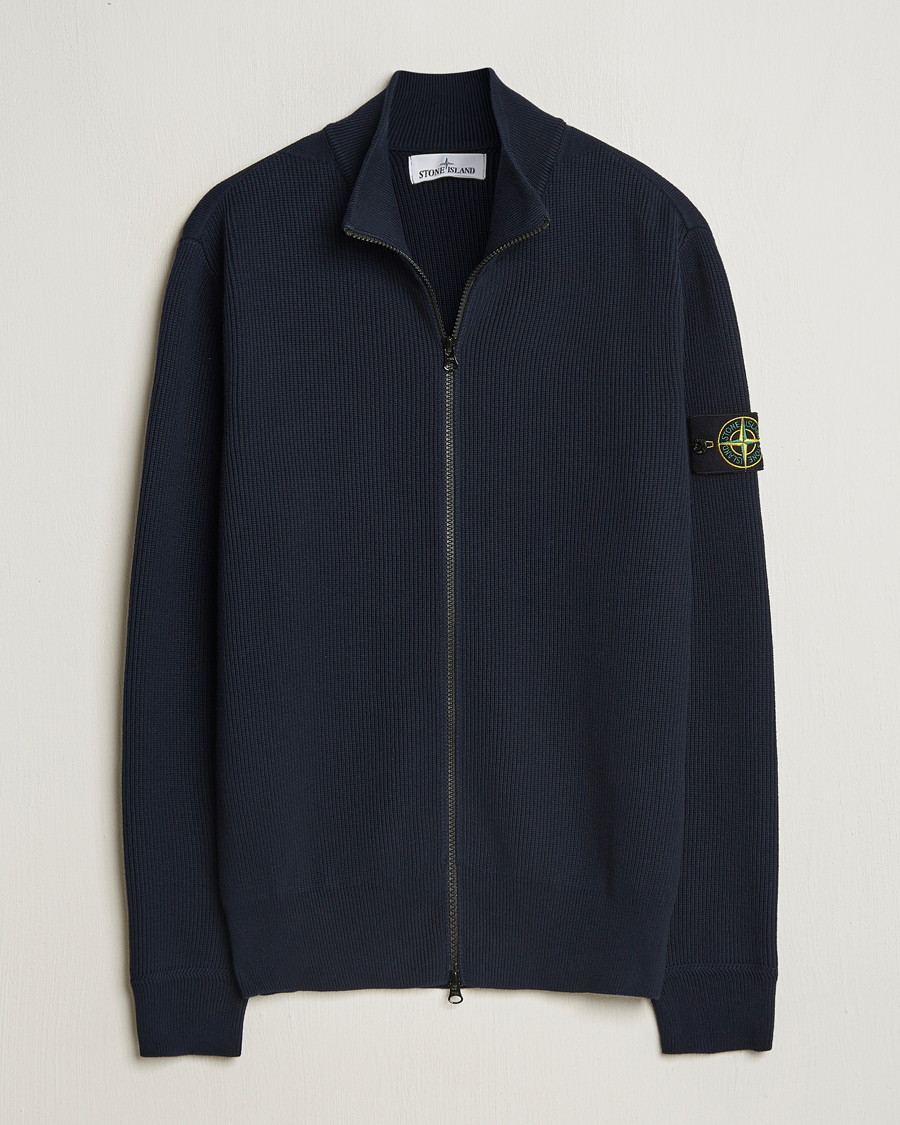Stone Island Ribbed Soft Organic Cotton Full Zip Navy Blue at