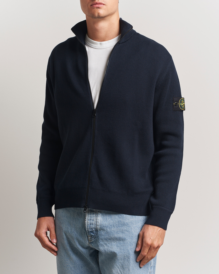 Stone Island Ribbed Soft Organic Cotton Full Zip Navy Blue at