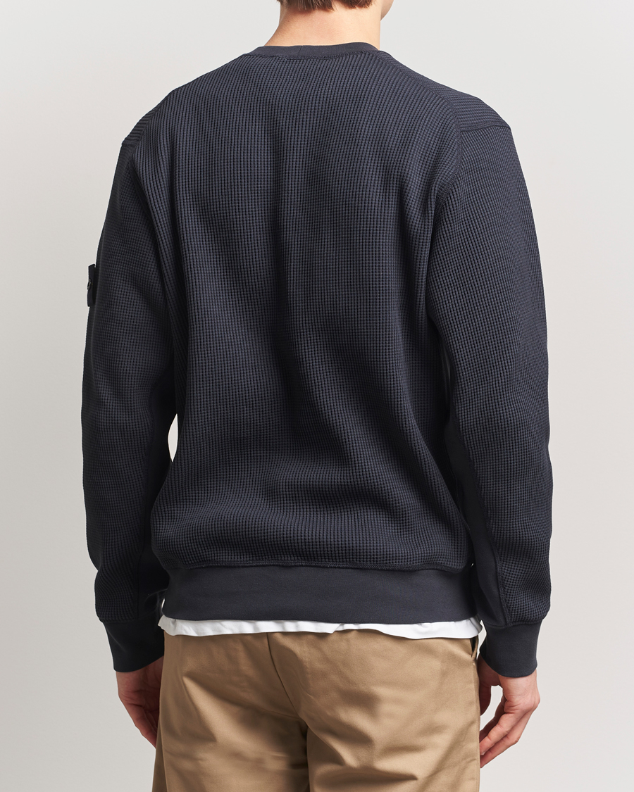 Men | Sweaters & Knitwear | Stone Island | Organic Cotton Waffle Fleece Sweatshirt Navy Blue