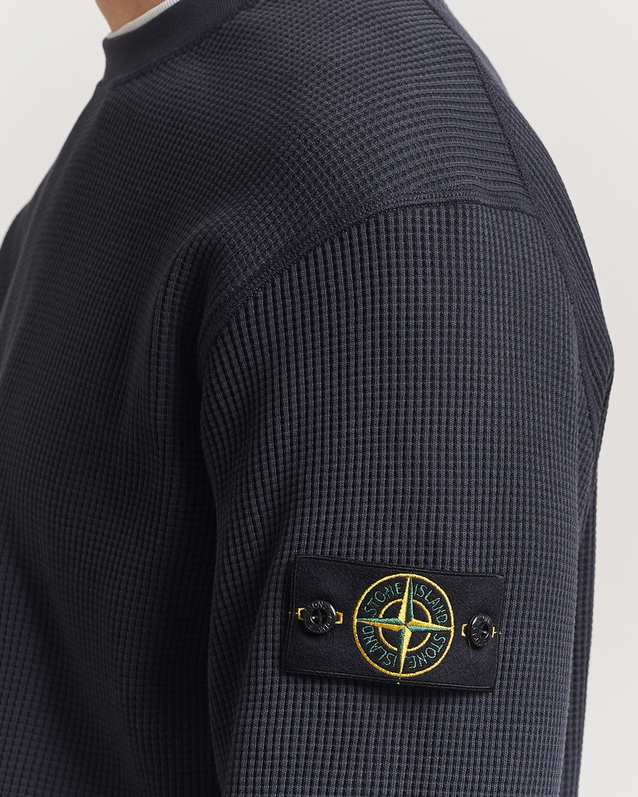 Men | Sweaters & Knitwear | Stone Island | Organic Cotton Waffle Fleece Sweatshirt Navy Blue