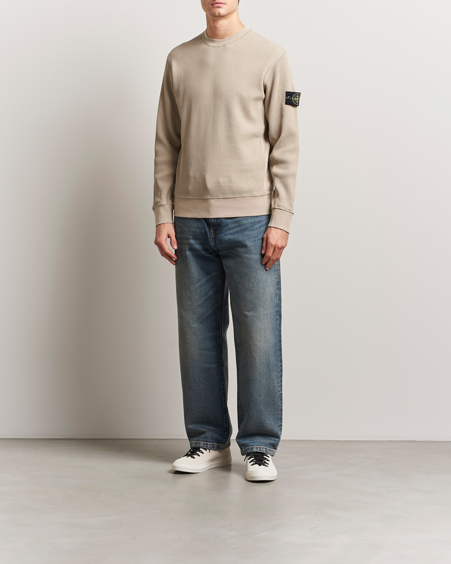 Men | Sweaters & Knitwear | Stone Island | Organic Cotton Waffle Fleece Sweatshirt Desert