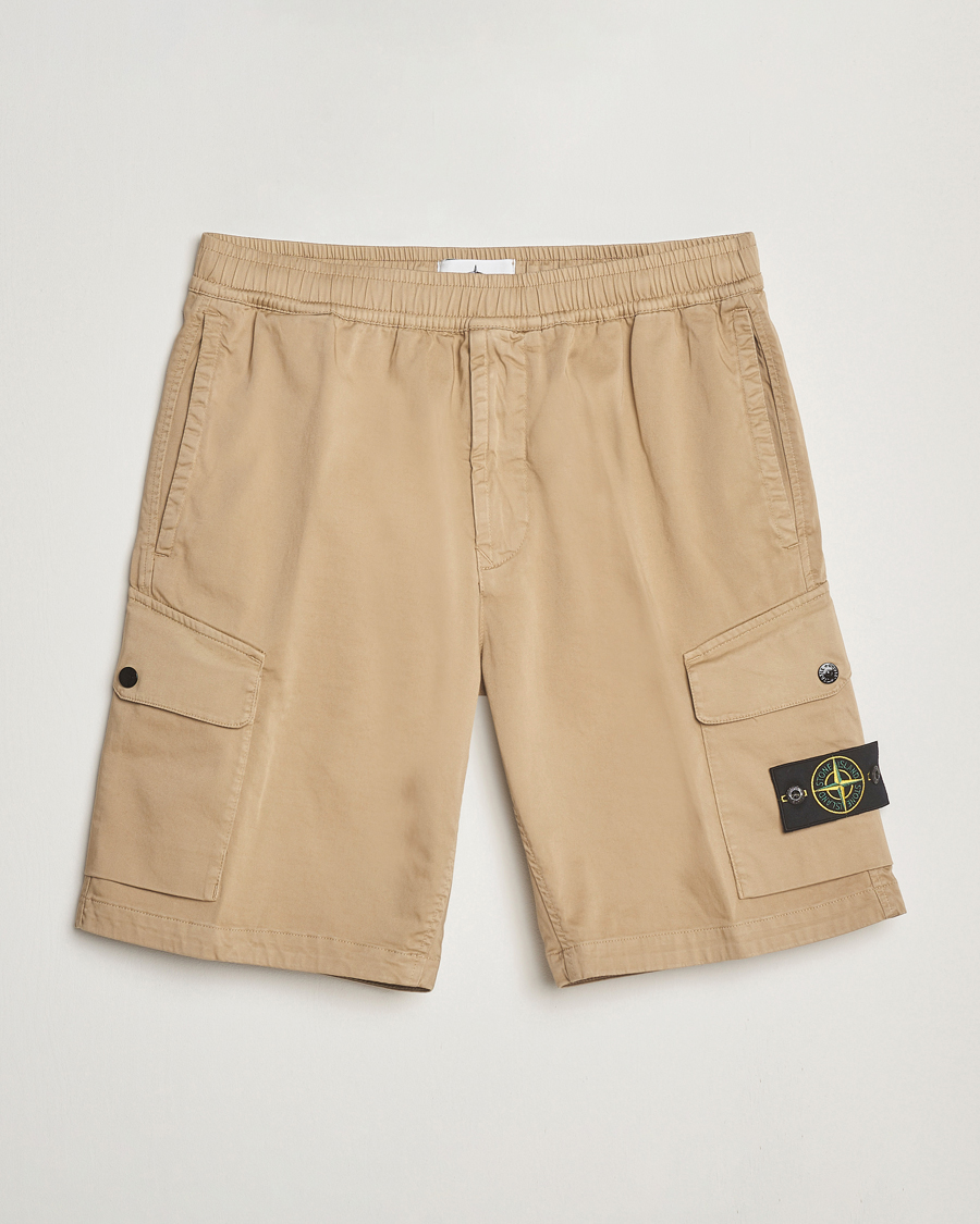 Men | Shorts | Stone Island | Organic Cotton Stretch Satin Drawstring Shorts Biscuit