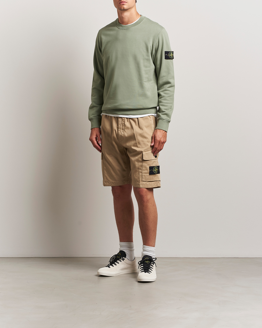 Men | Shorts | Stone Island | Organic Cotton Stretch Satin Drawstring Shorts Biscuit
