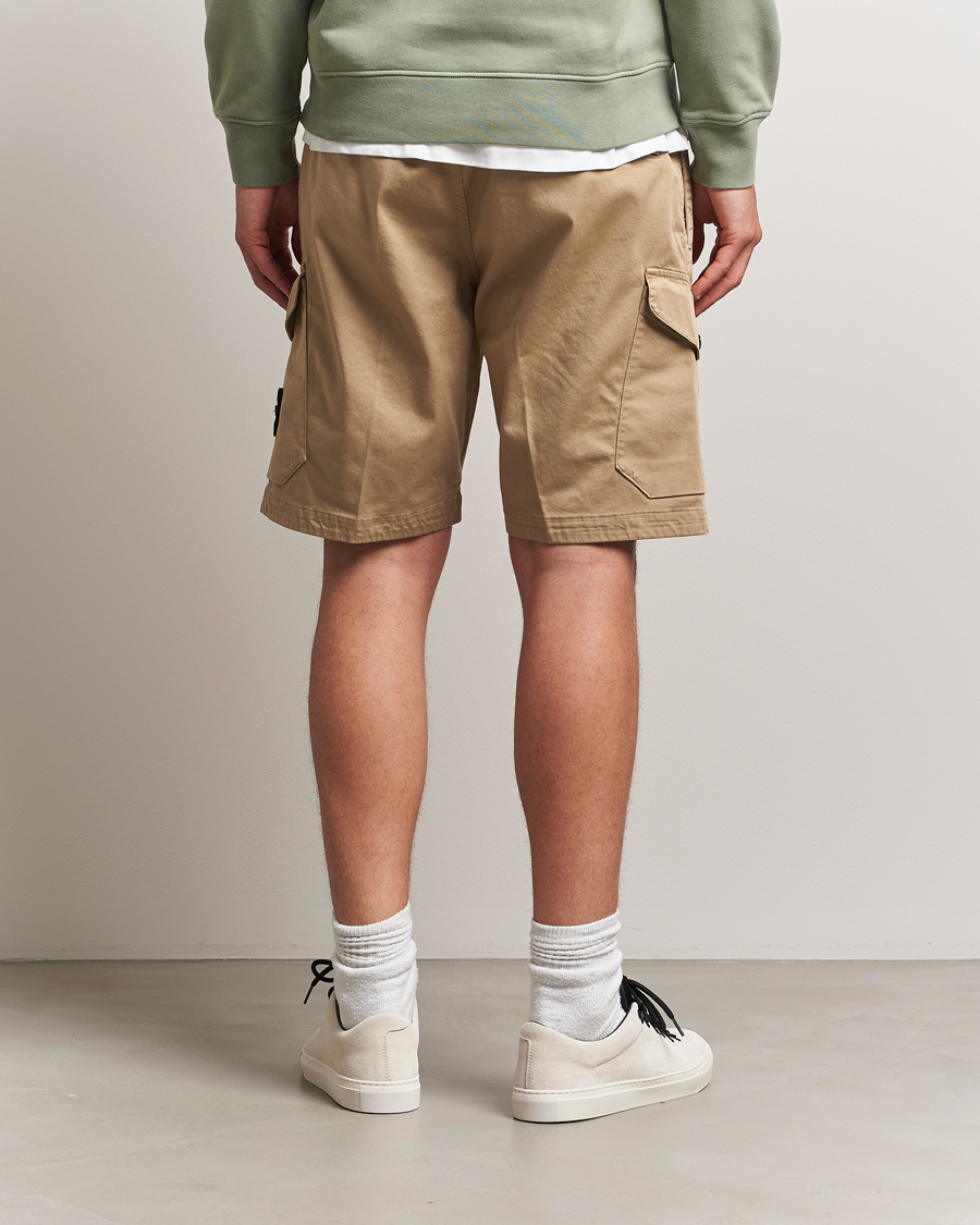 Men | Shorts | Stone Island | Organic Cotton Stretch Satin Drawstring Shorts Biscuit