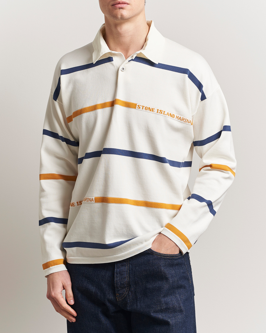 Men | Sweaters & Knitwear | Stone Island | Marina Striped Cotton Rugby Ivory
