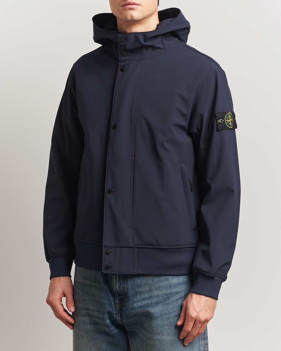 Stone Island Soft Shell Hooded Jacket Navy Blue at CareOfCarl.com