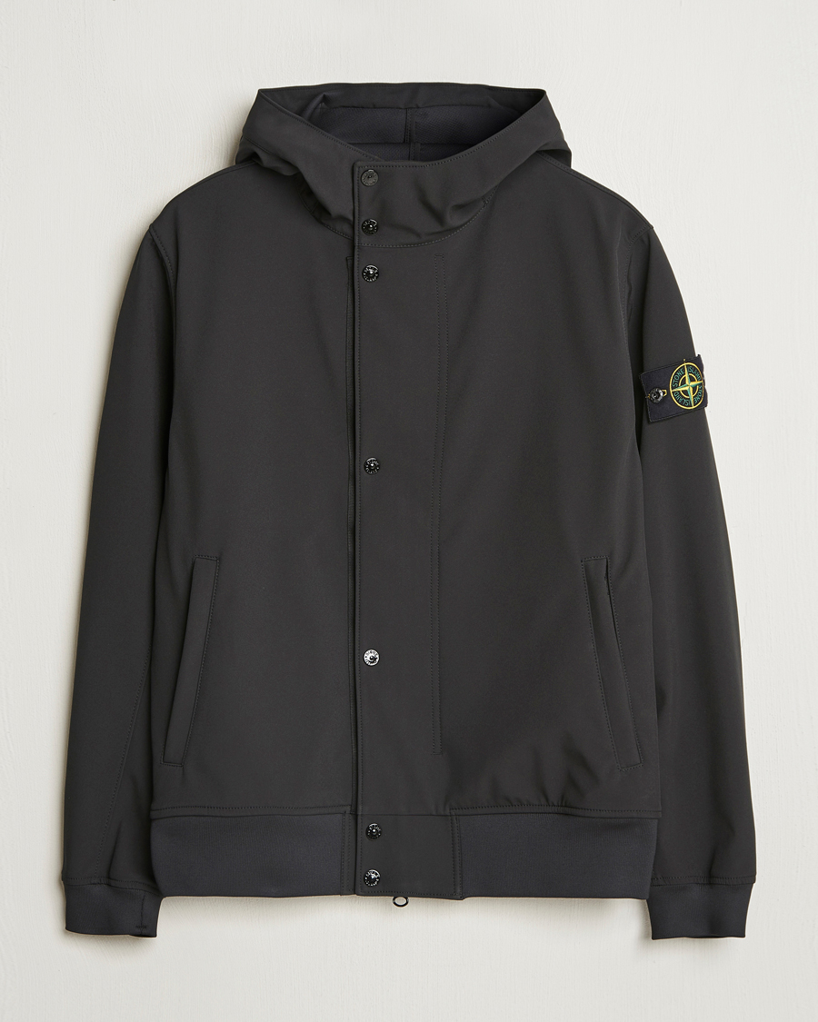 Stone Island Soft Shell Hooded Jacket Black at CareOfCarl.com