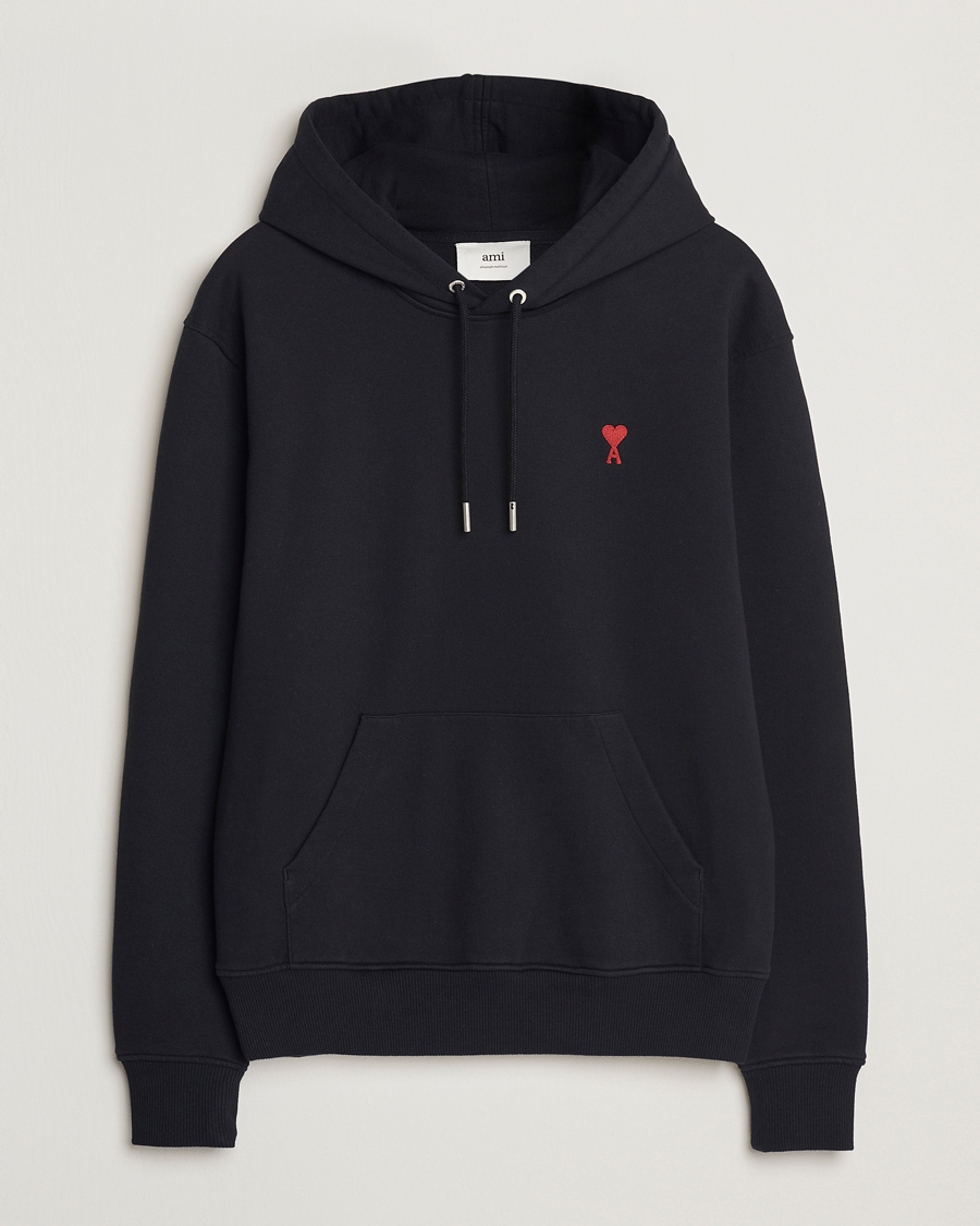 Men | Sweaters & Knitwear | AMI | Heart Logo Hoodie Black