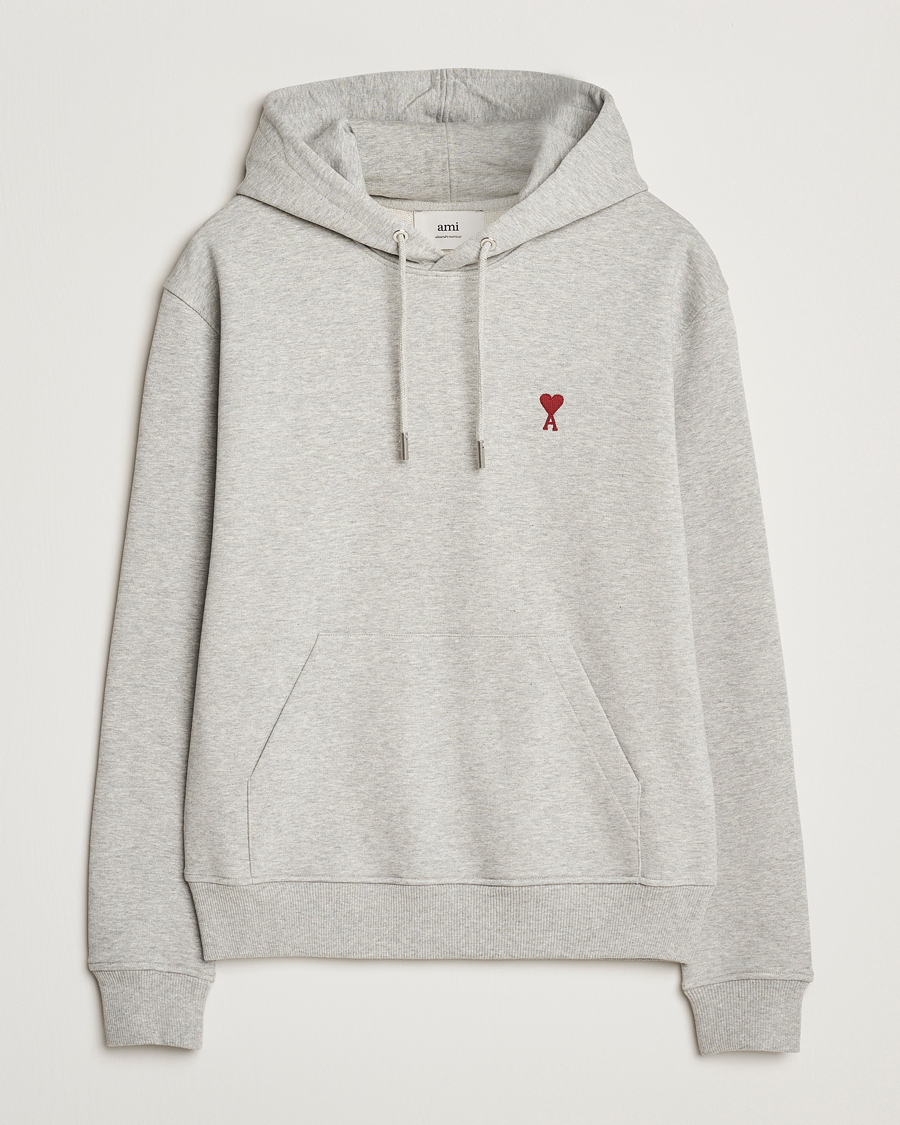 Men | Sweaters & Knitwear | AMI | Heart Logo Hoodie Heather Ash Grey