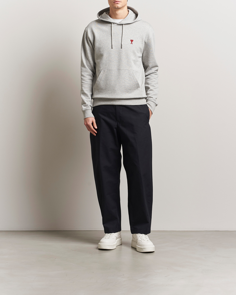 Men | Sweaters & Knitwear | AMI | Heart Logo Hoodie Heather Ash Grey