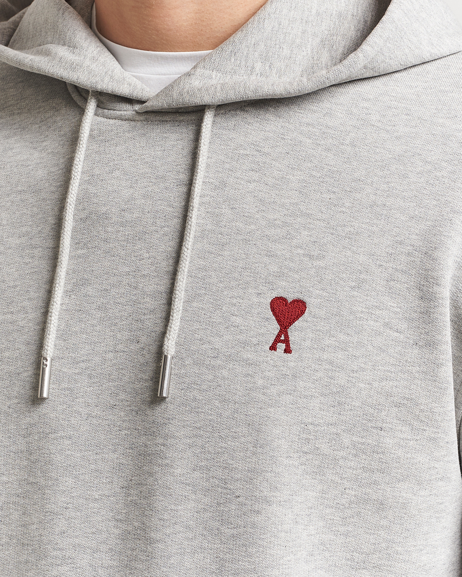 Men | Sweaters & Knitwear | AMI | Heart Logo Hoodie Heather Ash Grey