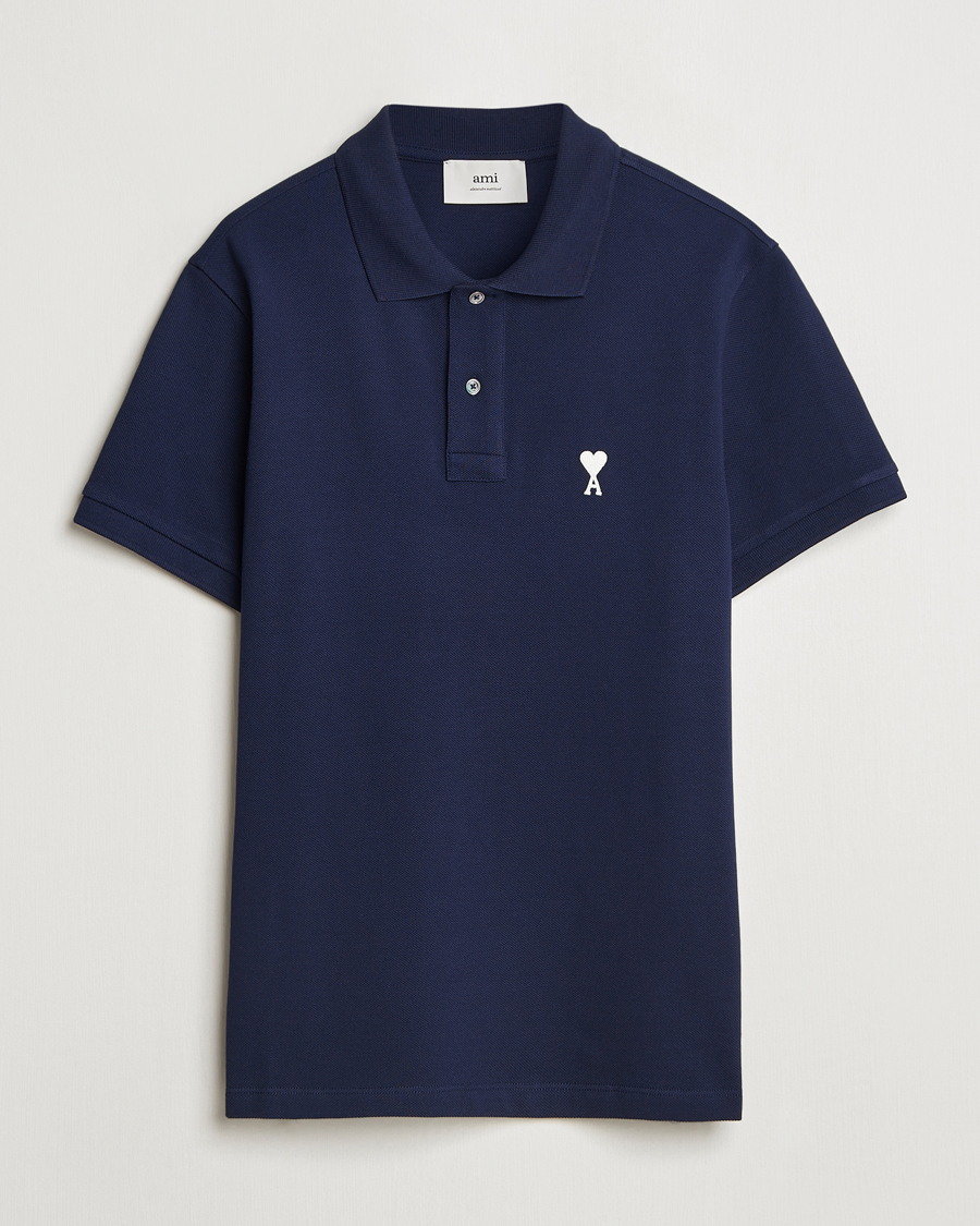 Men | Polo Shirts | AMI | Off White Heart Logo Polo Night Blue