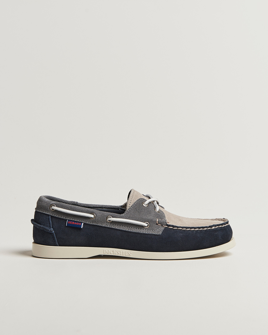 Men | Sebago Docksides Portland Jib Boat Shoe Navy/Grey | Sebago | Docksides Portland Jib Boat Shoe Navy/Grey