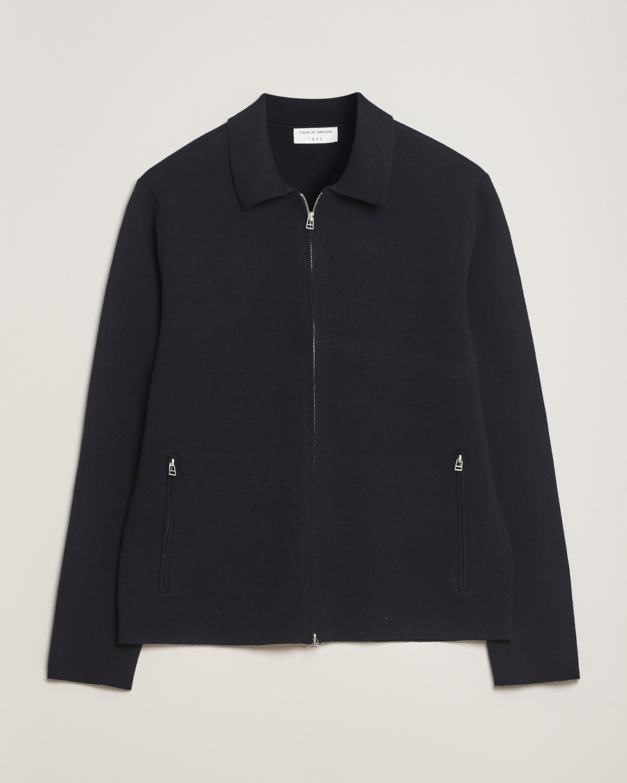 Men | Sweaters & Knitwear | Tiger of Sweden | Celyn Cotton/Wool Full Zip Light Ink