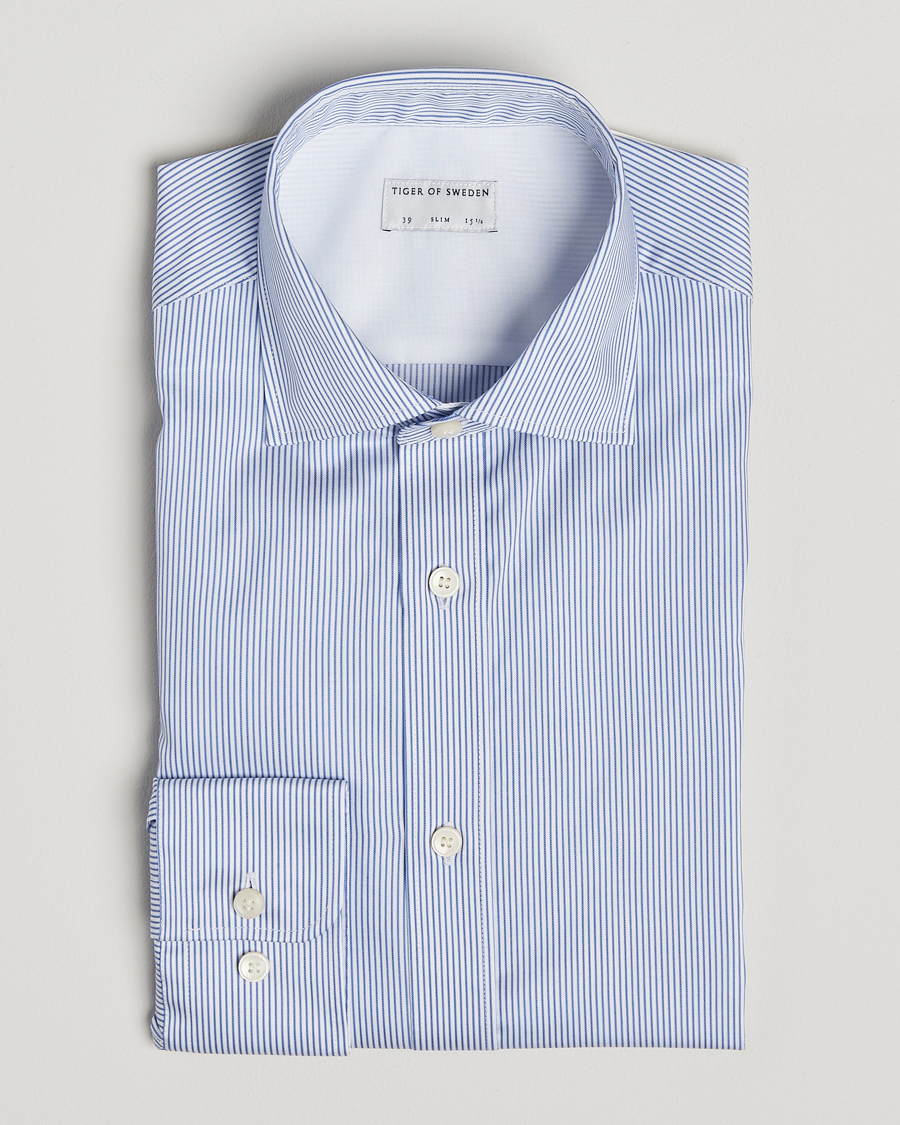 Men | Shirts | Tiger of Sweden | Adley Cotton Striped Shirt Blue