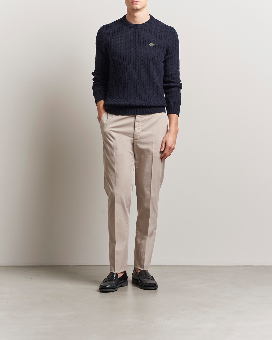 Men | Sweaters & Knitwear | Lacoste | Cotton Cable Sweater Navy Blue
