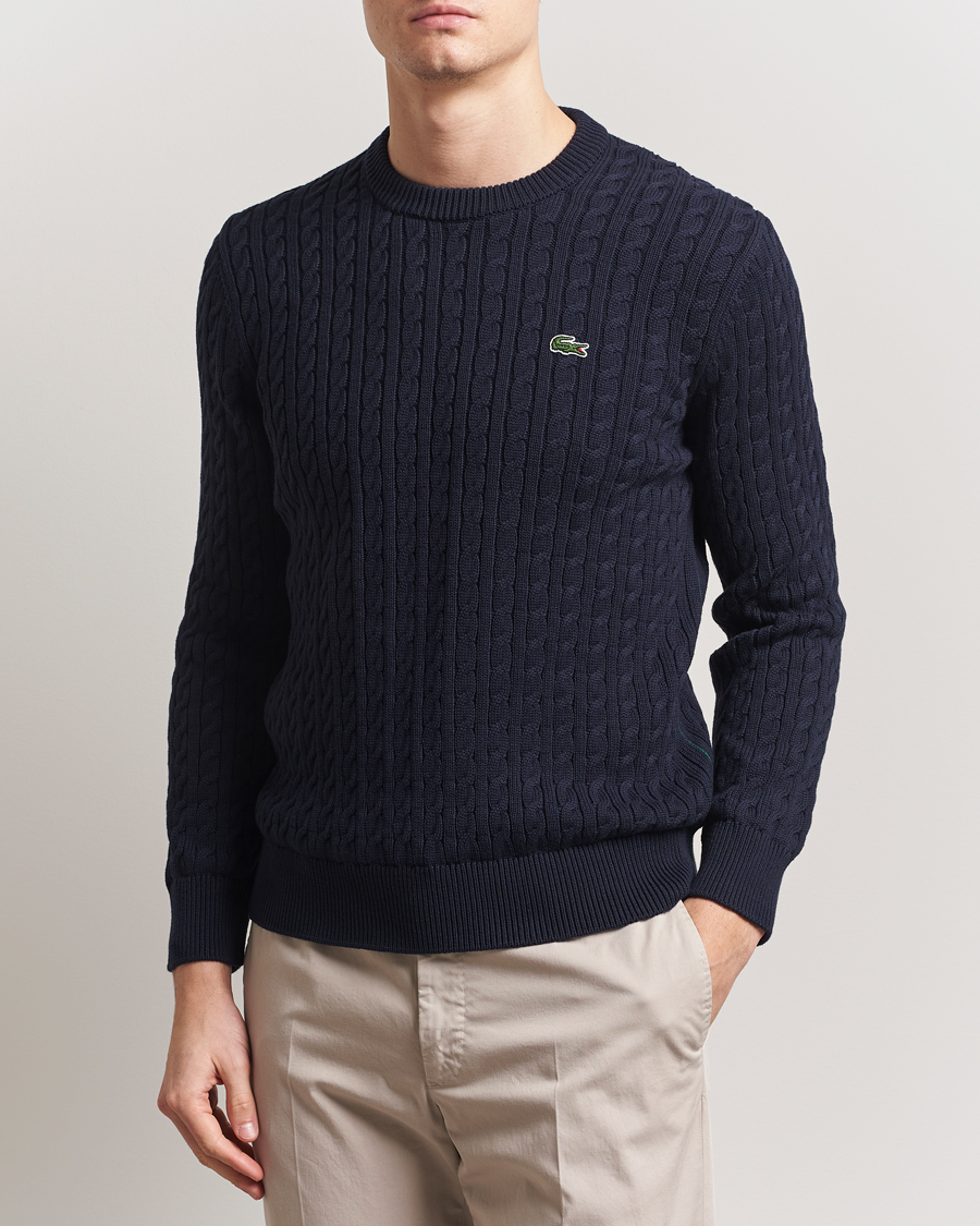 Men | Sweaters & Knitwear | Lacoste | Cotton Cable Sweater Navy Blue