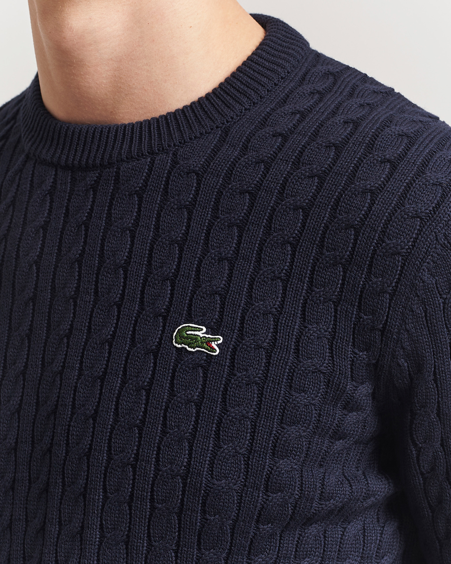 Men | Sweaters & Knitwear | Lacoste | Cotton Cable Sweater Navy Blue
