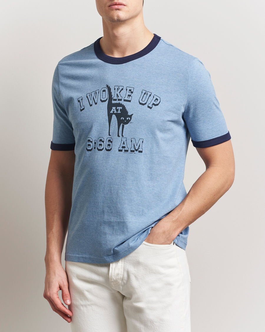 Nudie Jeans Ricky Printed Ringer T-Shirt Blue Melange at