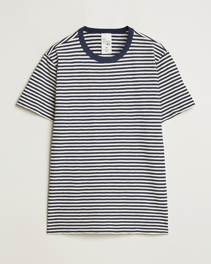 Men | T-Shirts | Nudie Jeans | Roy Striped Slub T-Shirt Blue/Off White