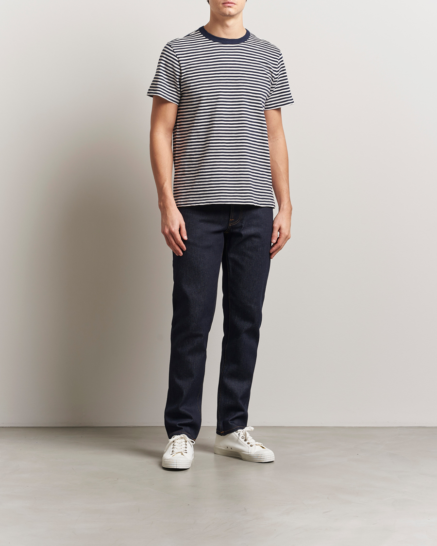 Men | T-Shirts | Nudie Jeans | Roy Striped Slub T-Shirt Blue/Off White