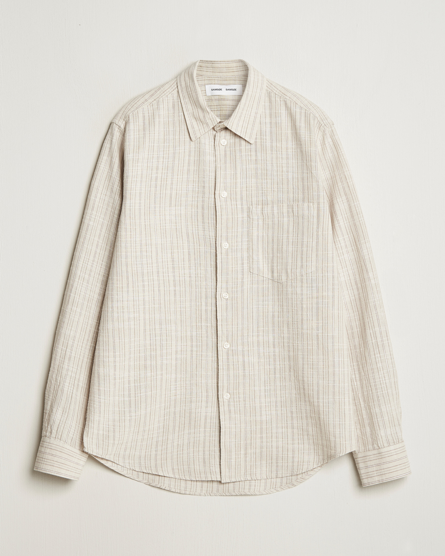 Men | Shirts | Samsøe Samsøe | Liam Cotton/Linen Striped Shirt Moonstruck