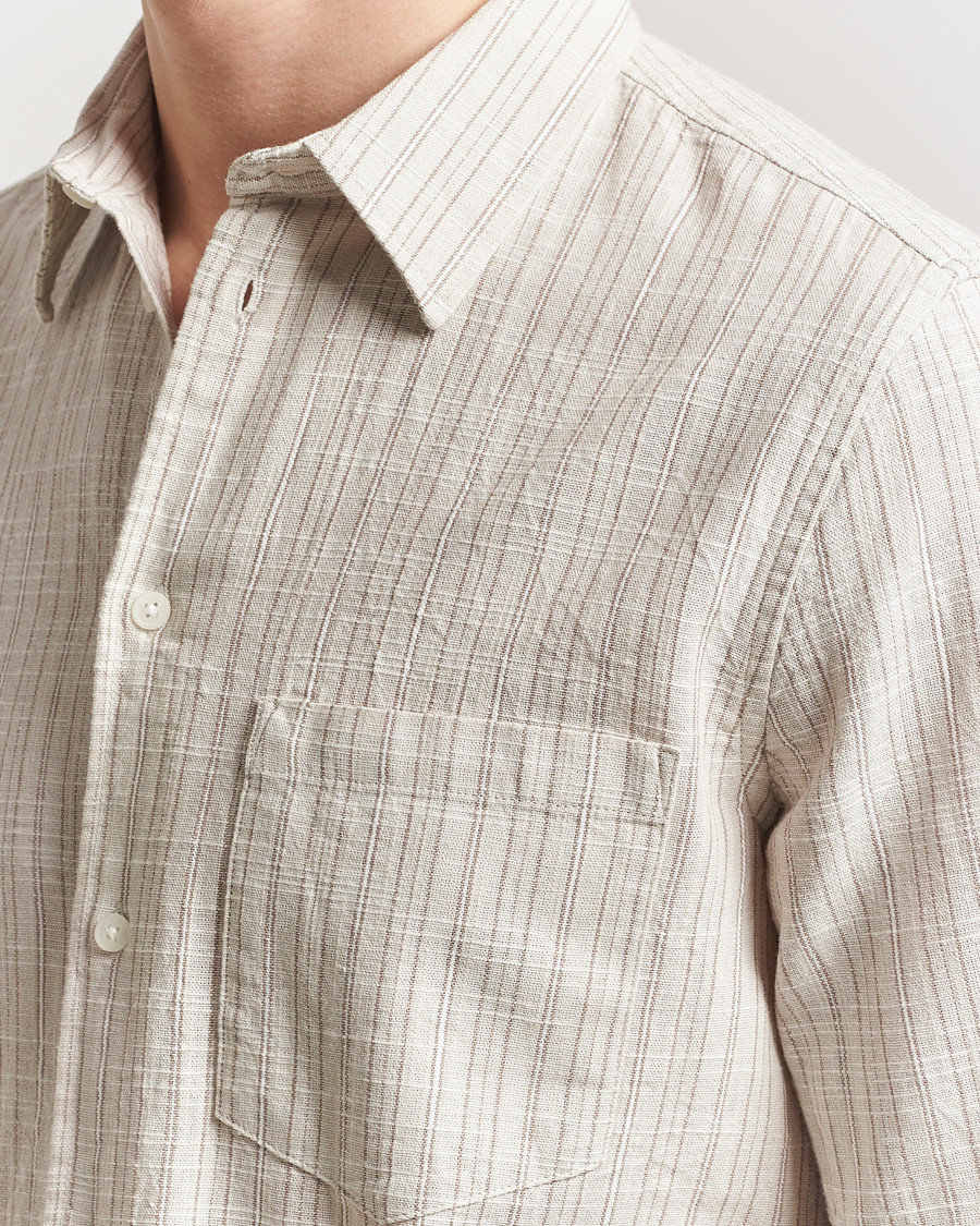 Men | Shirts | Samsøe Samsøe | Liam Cotton/Linen Striped Shirt Moonstruck