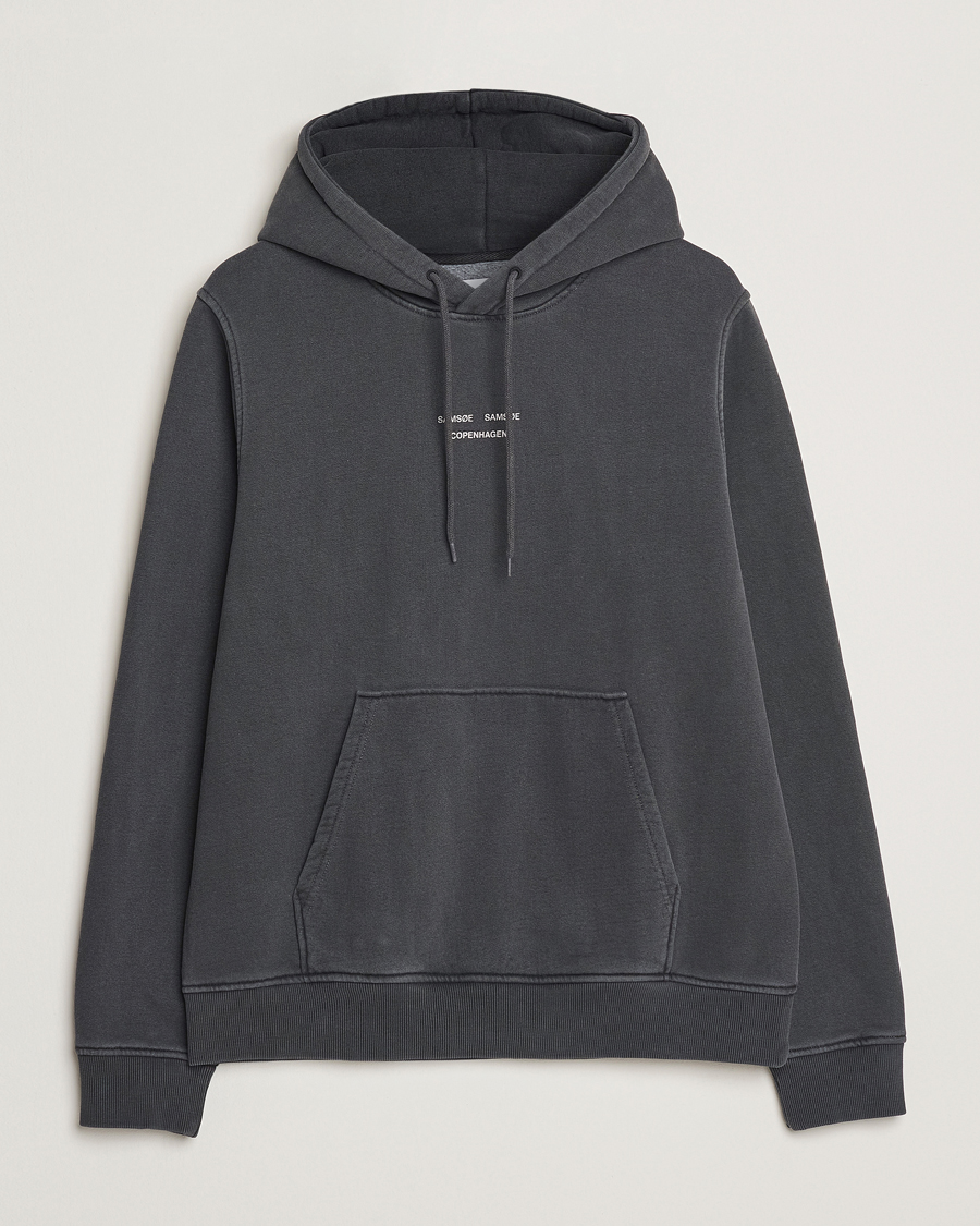 Men | Sweaters & Knitwear | Samsøe Samsøe | Marcus Center Logo Hoodie Washed Black