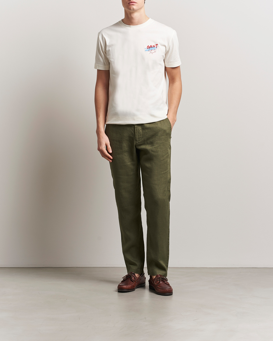 Men | Trousers | Gant | Relaxed Linen Drawstring Pants Juniper Green