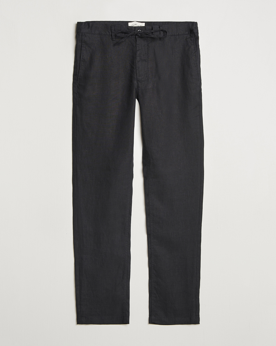 Men | Trousers | GANT | Relaxed Linen Drawstring Pants Black