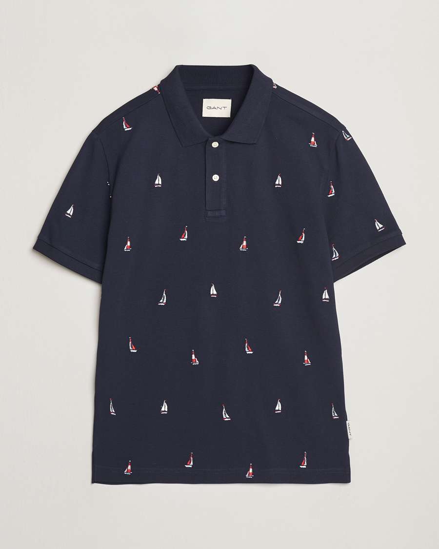 Men | Polo Shirts | GANT | Embroidered Sailing Polo Evening Blue