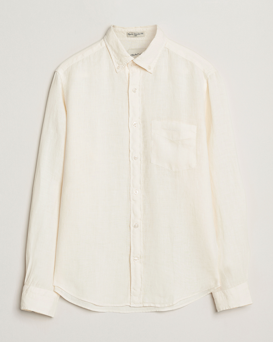 Men | Shirts | GANT | Regular Fit Garment Dyed Linen Shirt Cream