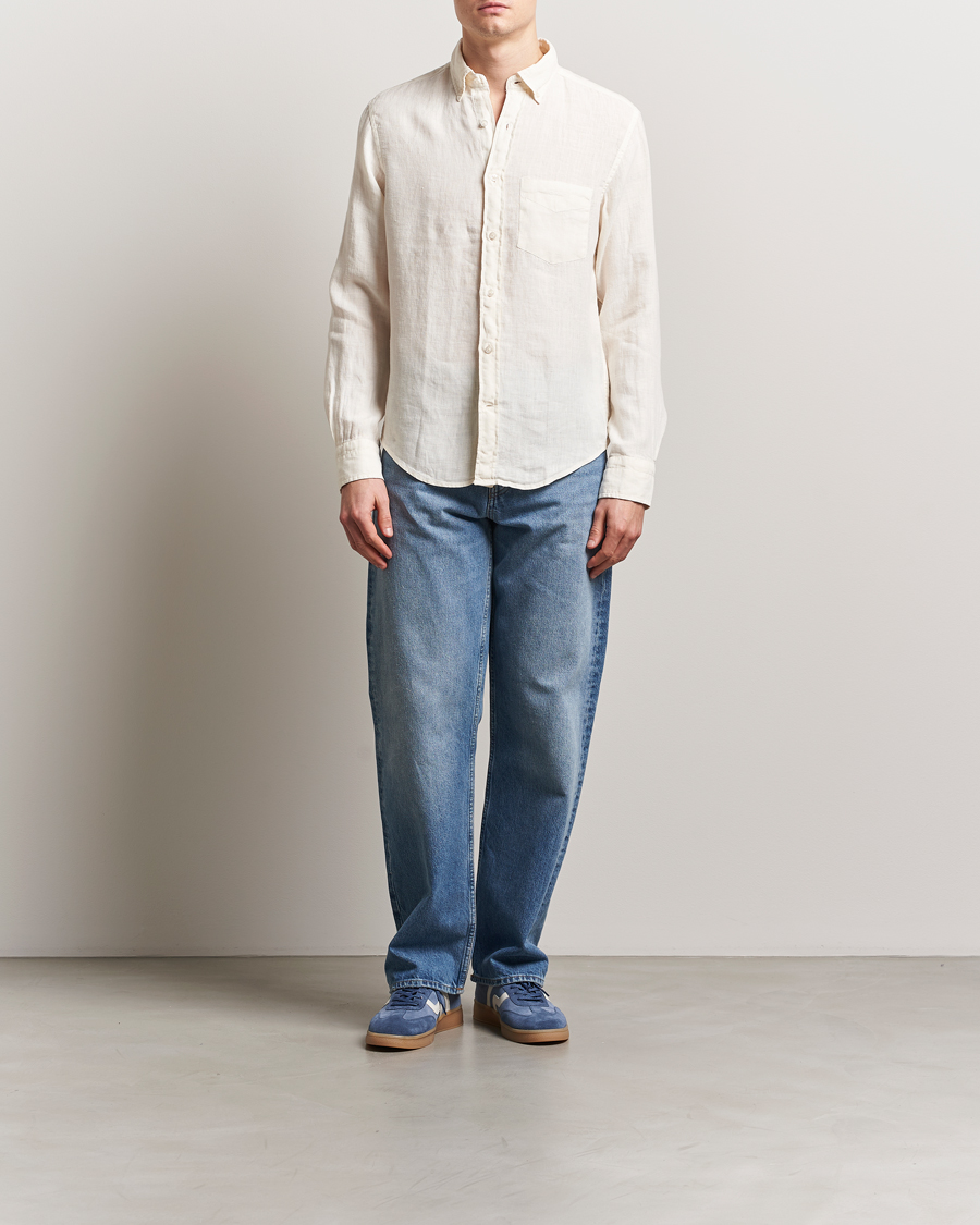 Men | Shirts | GANT | Regular Fit Garment Dyed Linen Shirt Cream