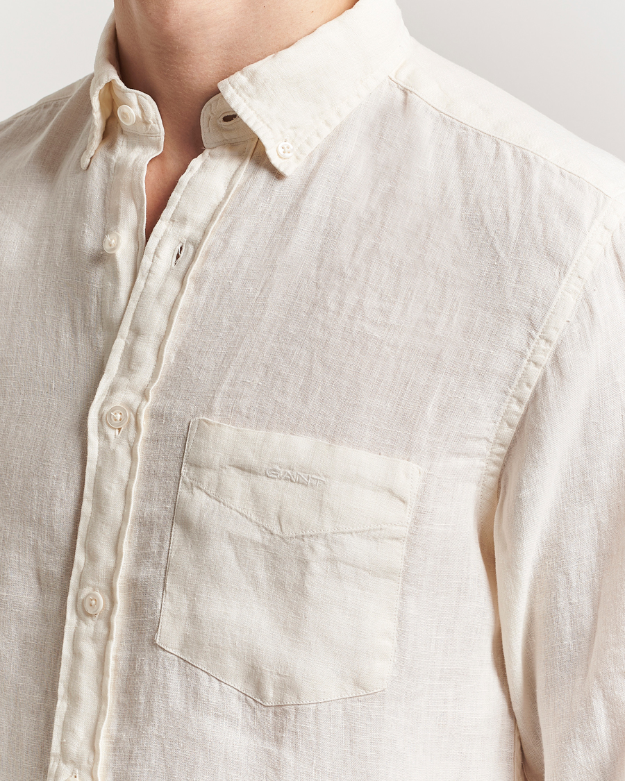 Men | Shirts | GANT | Regular Fit Garment Dyed Linen Shirt Cream