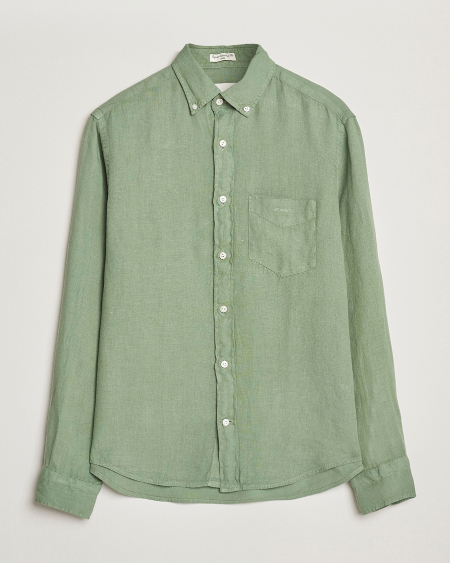 Men | Shirts | GANT | Regular Fit Garment Dyed Linen Shirt Kalamata Green