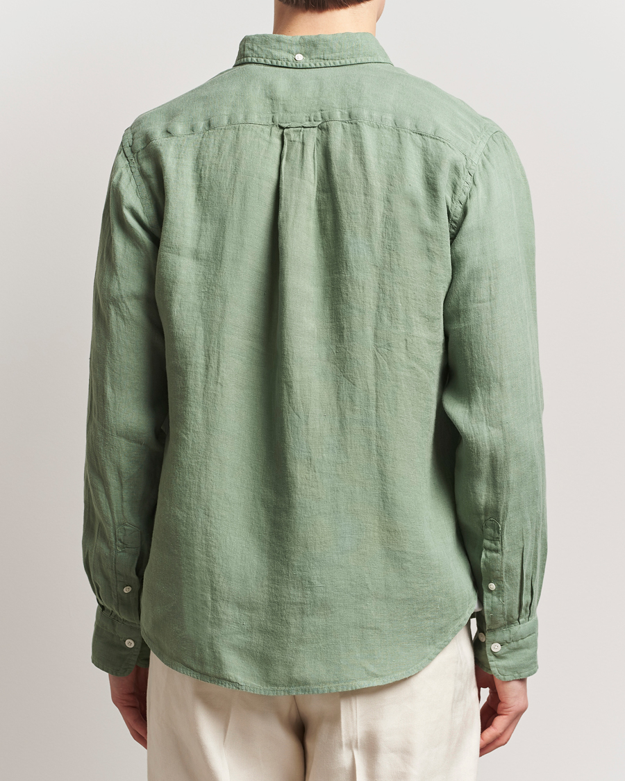 Men | Shirts | GANT | Regular Fit Garment Dyed Linen Shirt Kalamata Green
