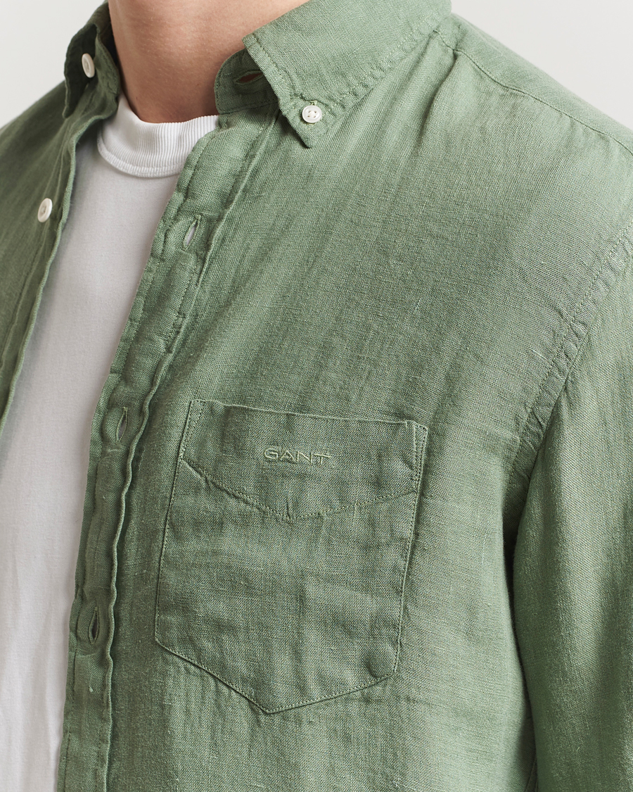 Men | Shirts | GANT | Regular Fit Garment Dyed Linen Shirt Kalamata Green
