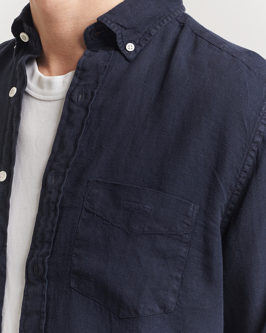 Men | Shirts | GANT | Regular Fit Garment Dyed Linen Shirt Evening Blue