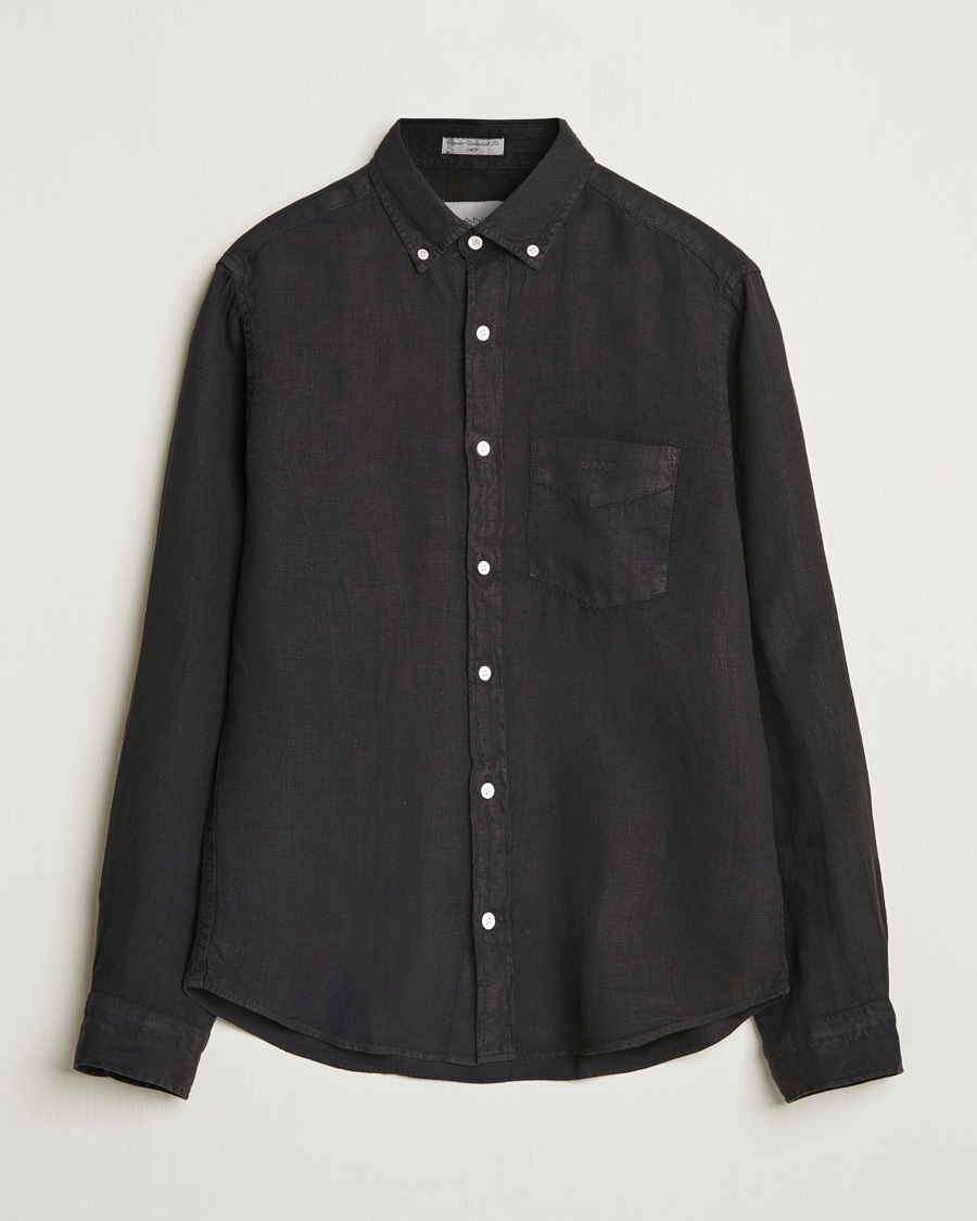 Men | Shirts | GANT | Regular Fit Garment Dyed Linen Shirt Black