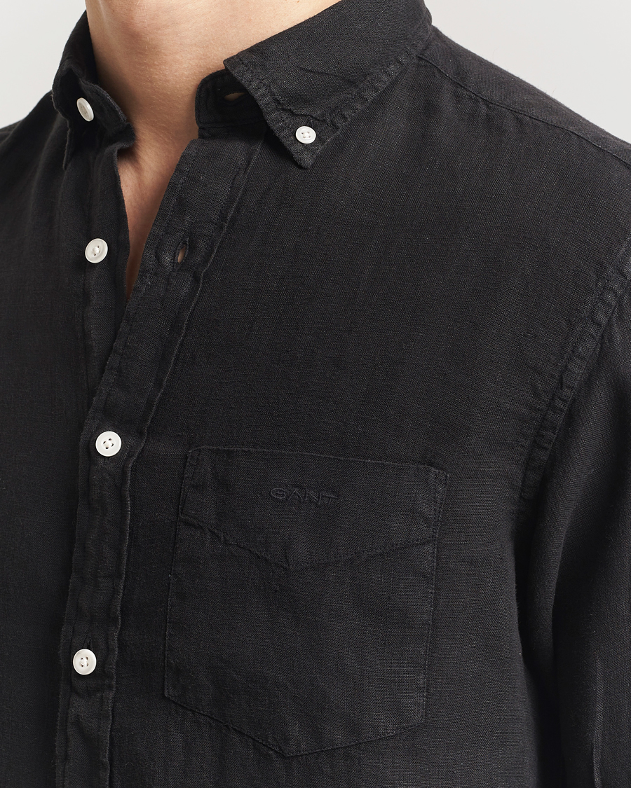 Men | Shirts | GANT | Regular Fit Garment Dyed Linen Shirt Black