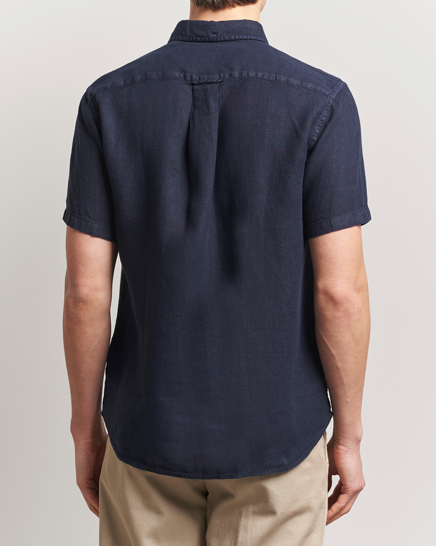 Men | Shirts | GANT | Regular Fit Garment Dyed Short Sleeve Linen Shirt Evening Blue