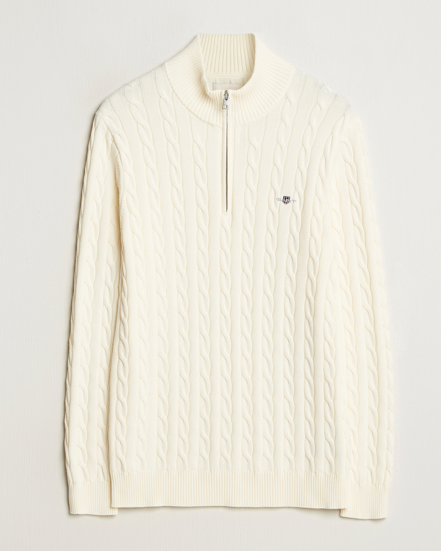 Men | Sweaters & Knitwear | Gant | Cotton Cable Half Zip Cream