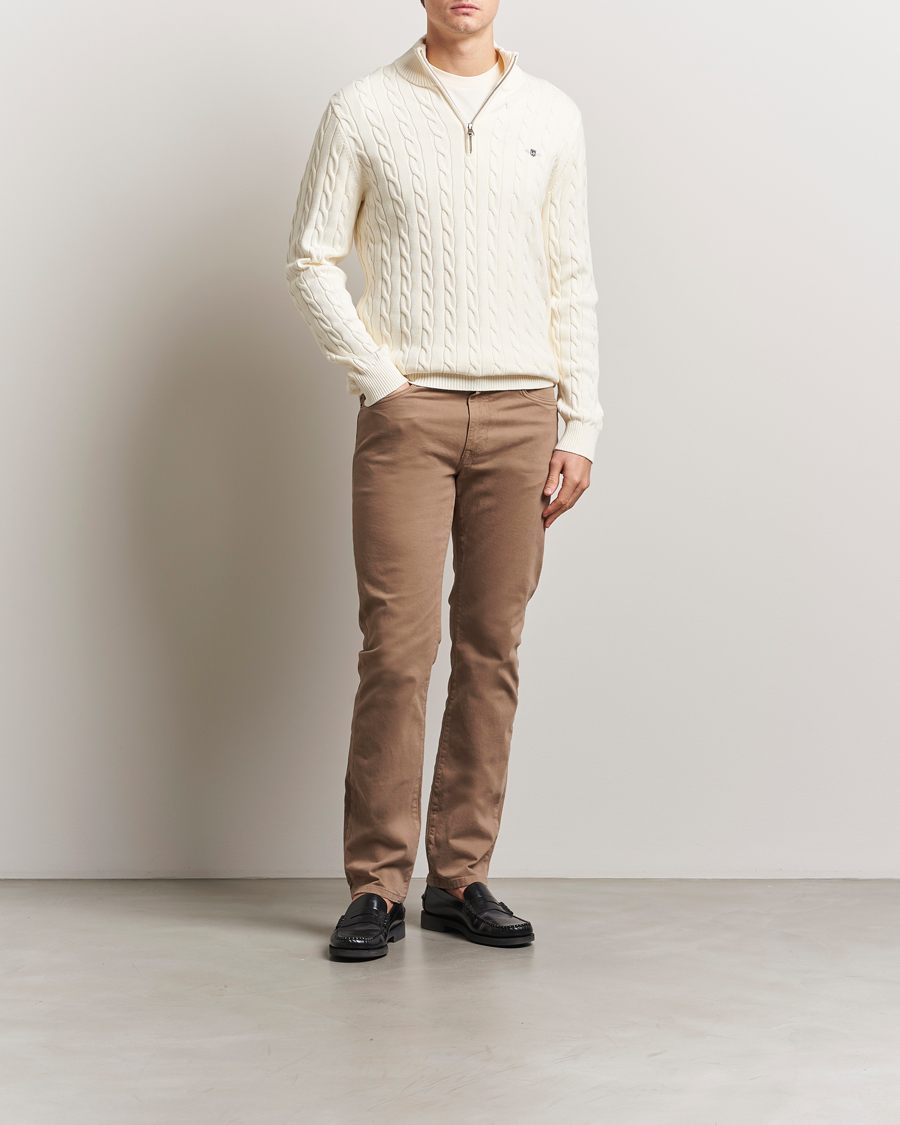 Men | Sweaters & Knitwear | GANT | Cotton Cable Half Zip Cream