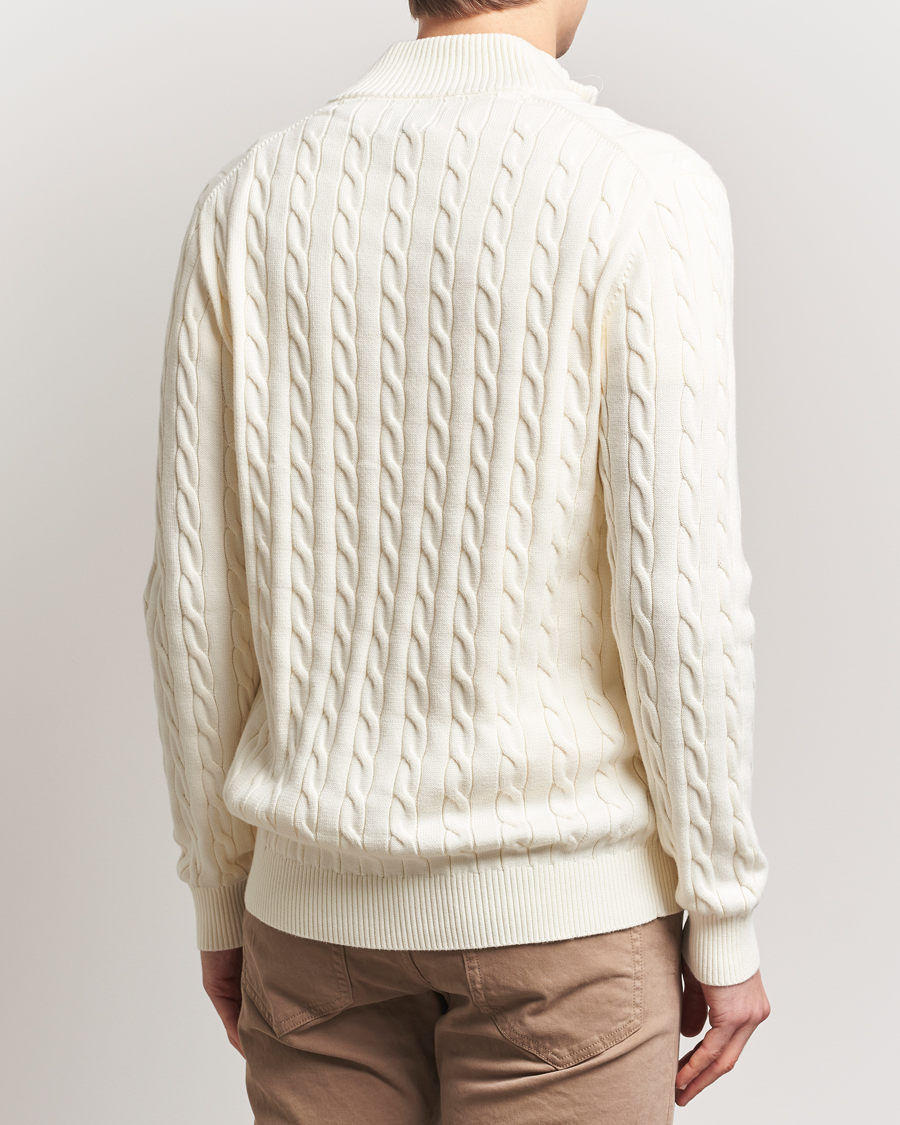 Men | Sweaters & Knitwear | GANT | Cotton Cable Half Zip Cream