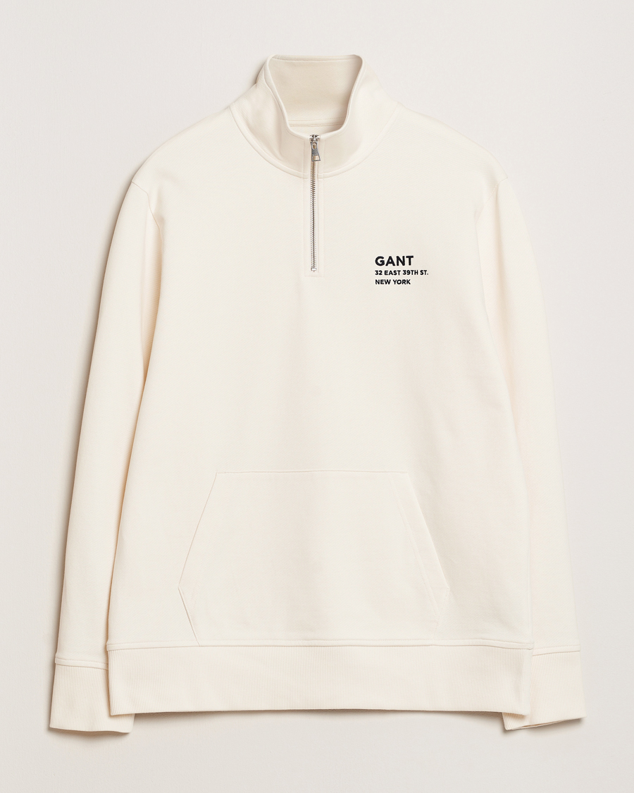 Men | Sweaters & Knitwear | GANT | Script Graphic Half Zip Sweater Cream