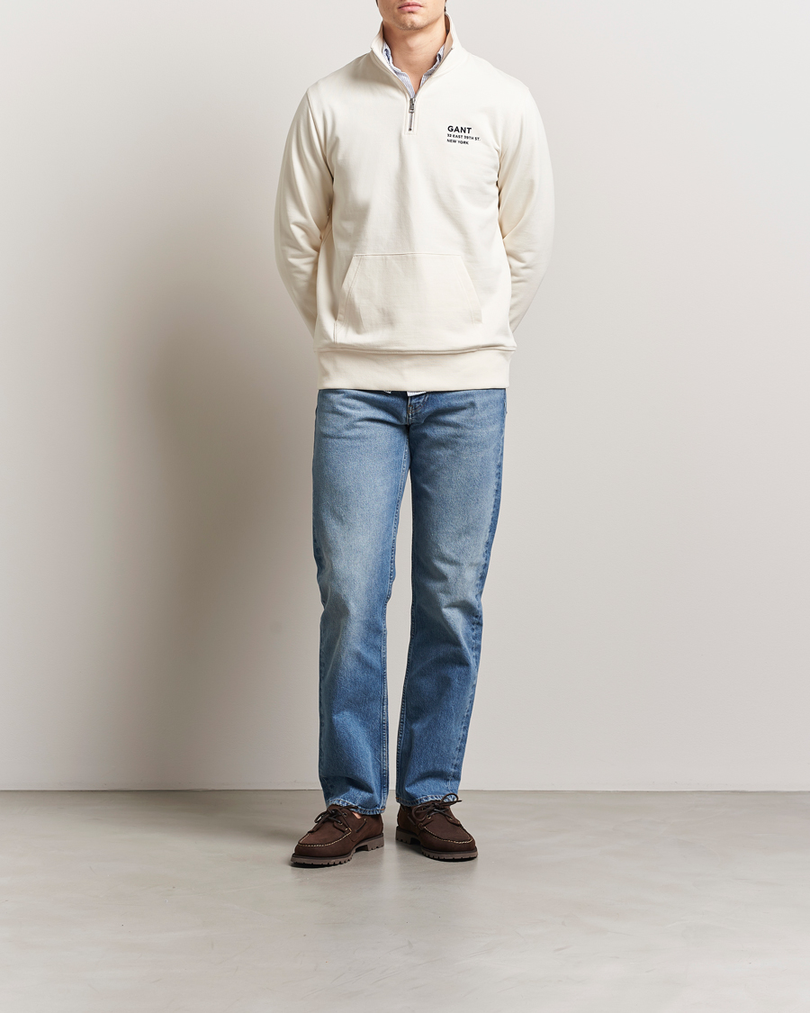 Men | Sweaters & Knitwear | GANT | Script Graphic Half Zip Sweater Cream