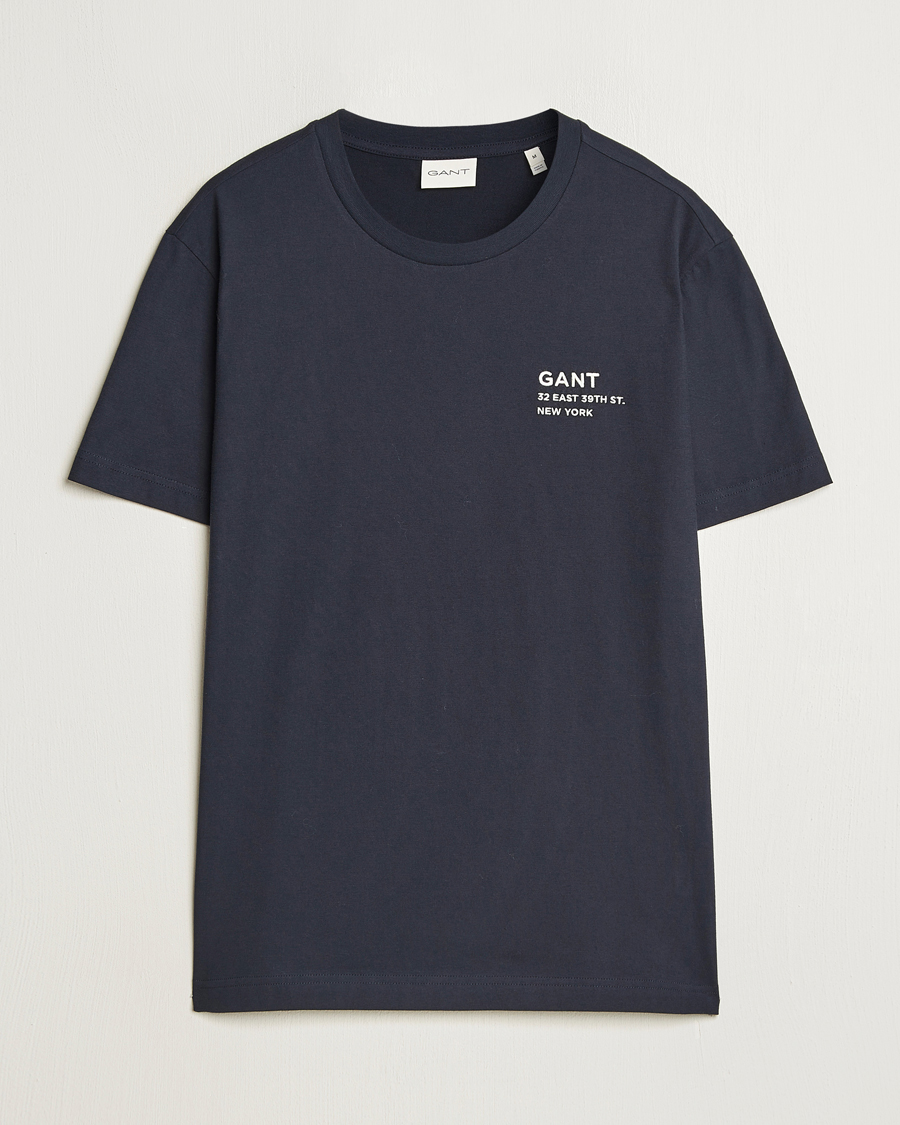 Men | T-Shirts | GANT | Small Graphic Crew Neck T-Shirt Evening Blue