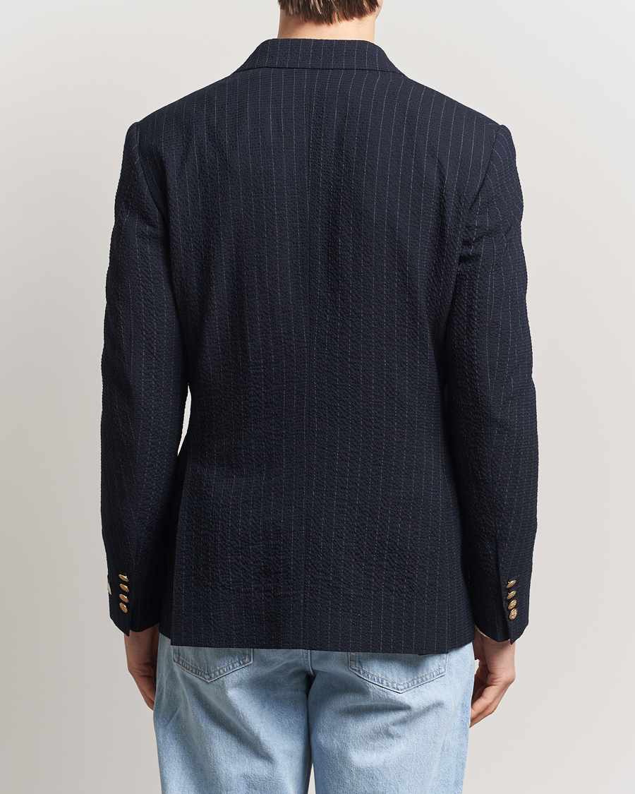 Men | Blazers | GANT | Slim Fit Seersucker Double Breasted Blazer Evening Blue